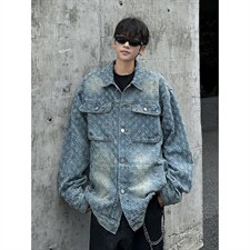美式复古提花牛仔外套设计感小众休闲百搭夹克上衣潮W035-P62网图，男装工装外套，电商B245
