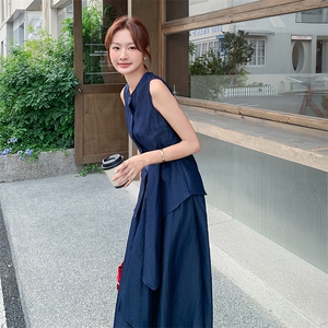 老钱风无袖绑带上衣半身裙套装女2025夏季新款法式气质显瘦两件套图片