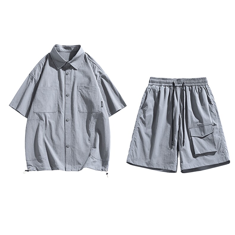 夏季套装男高品潮牌五分袖衬衫大码短裤两件套DSA157-1-C69-P85,男装衬衫,电商A157-1
