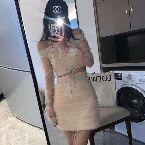 一字领网纱两件套，女装，XTZ style