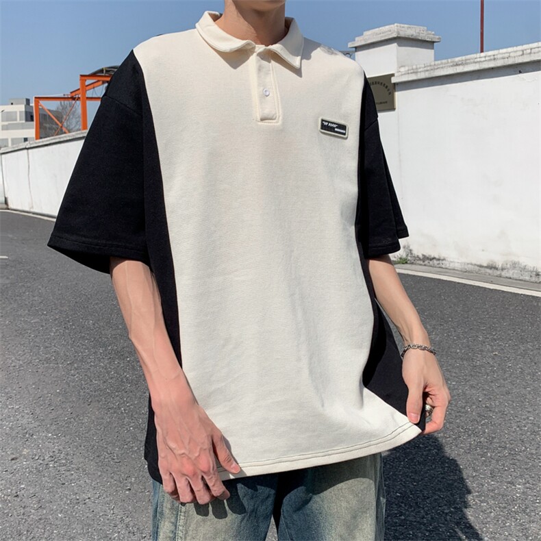 夏季短袖T恤男女拼接撞色POLO领宽松潮牌百搭青少年POLO260-P33,男装Polo衫,星座308B-1