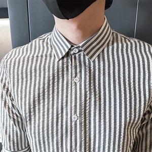 夏季男士七分袖条纹衬衫男休闲修身休闲衬衣A236-C665-P55图片
