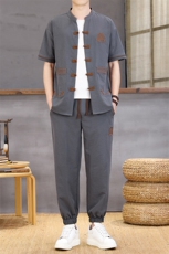 风夏季两件套男士冰丝宽松短袖套装民族男装汉服，男装T恤，星座1206（原A206）