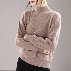 2025年秋季小v领重工绞花针织衫纯色时尚修身，女装针织衫/毛衣，奢优羊绒