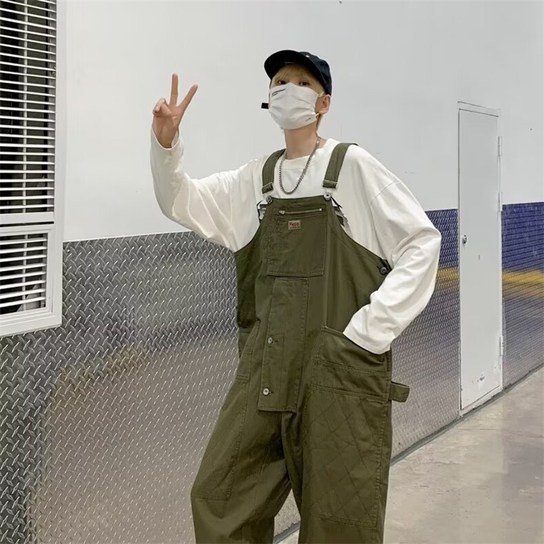 男直筒夏季潮宽松型高腰青春流行口袋装饰背带长裤F26P55,男装休闲裤,星座1116-2
