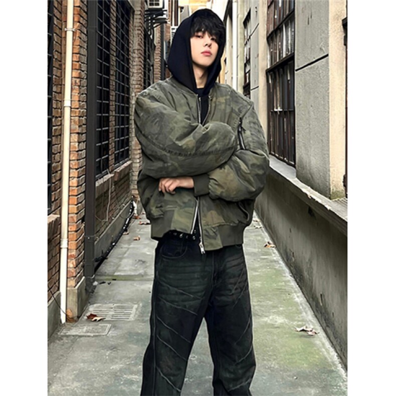 迷彩棉服男款冬季ma1飞行员夹克连帽假两件棒球服外套MG01,男装夹克,星座1116A（原606A-3）