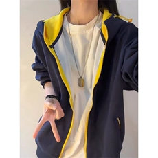 网图全棉380克拉链开衫卫衣撞色连帽外套男AH947-特P48不议价，女装短外套，四季星座610B