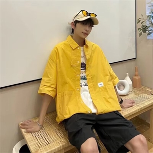 F244-P35 2024夏季新款工装衬衫外套男日系潮牌原宿短袖衬衣 现货图片