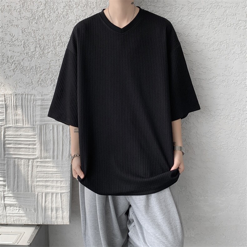 8XL-M短袖肌理感冰丝凉感T恤特大码鸡心领半袖纯色体恤DX1216/P28,男装T恤,电商B238