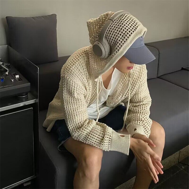 2026春新款男女情侣镂空连帽针织夹克小外套JK6002,男装夹克,星座1108