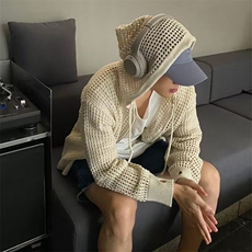 2026春新款男女情侣镂空连帽针织夹克小外套JK6002，男装夹克，星座1108