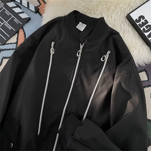 潮牌机能风多拉链飞行服夹克男秋季薄款宽松开衫棒球服外套 J675图片