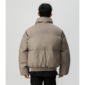 现货5W件冬季三防重磅硬挺boxy短款羽绒立领PU皮棉衣外套加厚棉服图片