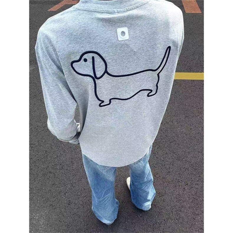 网图有货美式复古男女同款宽松撞色小狗圆领长袖T恤卫衣A889-P43，男装T恤，星座1505