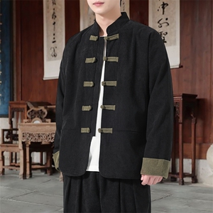 男士外套灯芯绒夹克盘扣立领唐装风 XZ1512-2503单夹克-P80图片