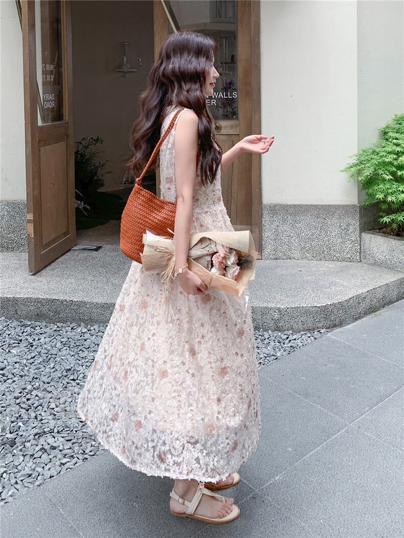 《26夏上新》立体花朵超柔软气质甜美可收腰仙女连衣裙女,女装连衣裙,苗苗