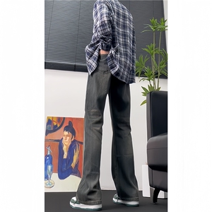 cleanfit巴家竹节牛仔裤高级感痞帅修身微喇叭裤图片