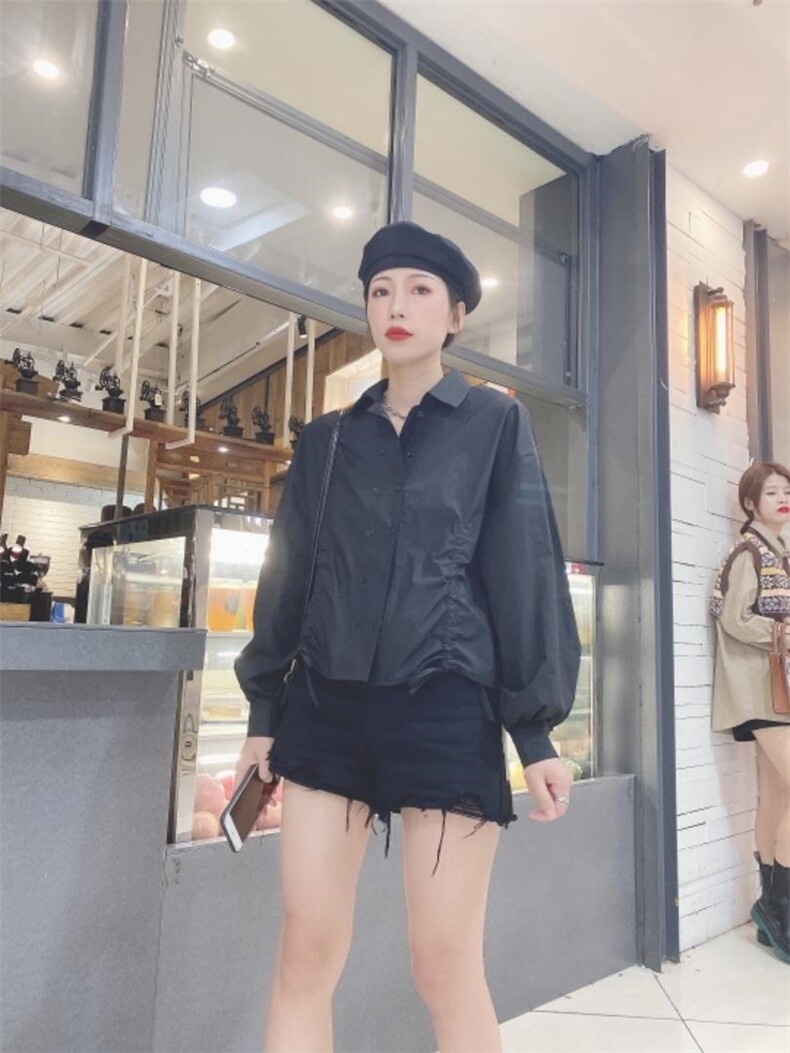 现货春款新款抽绳衬衫，女装衬衫，悠奈尔