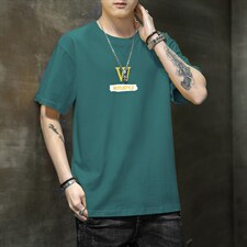 2026夏季新款男士W字母印花潮流百搭短袖T恤衫1210-2-DT55-P10，男装T恤，星座1816-2（原1210–2）
