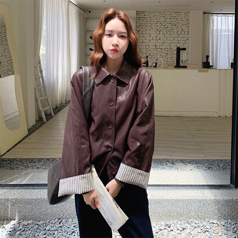 【有货】C3386P155K218红棕色皮衣,女装短外套,2D113