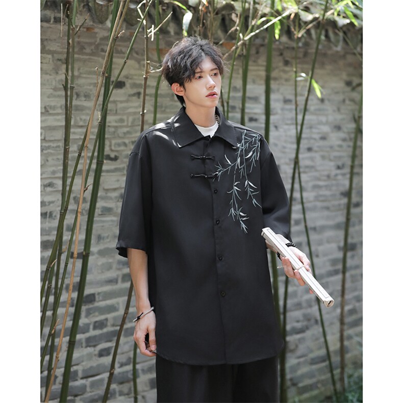 2024年夏季新中式男装风衬衫短袖刺绣设计感冰丝唐装男款外套,男装衬衫,星座410-6（原星座1304-1）