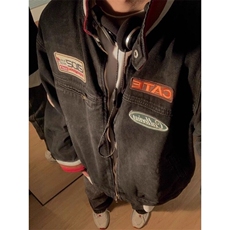 蓝黑M-3XL立领刺绣棒球服牛仔夹克，男装夹克，星座410-7