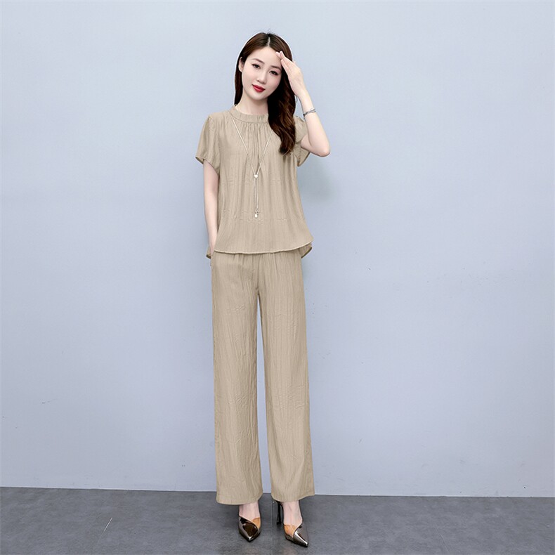 薄款冰丝套装女2025夏新款时尚大码阔腿裤洋气减龄显瘦遮肉两件套,女装套装/套裙,梦依杭