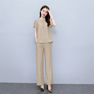 薄款冰丝套装女2025夏新款时尚大码阔腿裤洋气减龄显瘦遮肉两件套图片