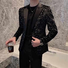 新款满天星平绒修身小西装外套男韩版网红夜店个性西服XZ022-P135，男装西服套装，电商B267