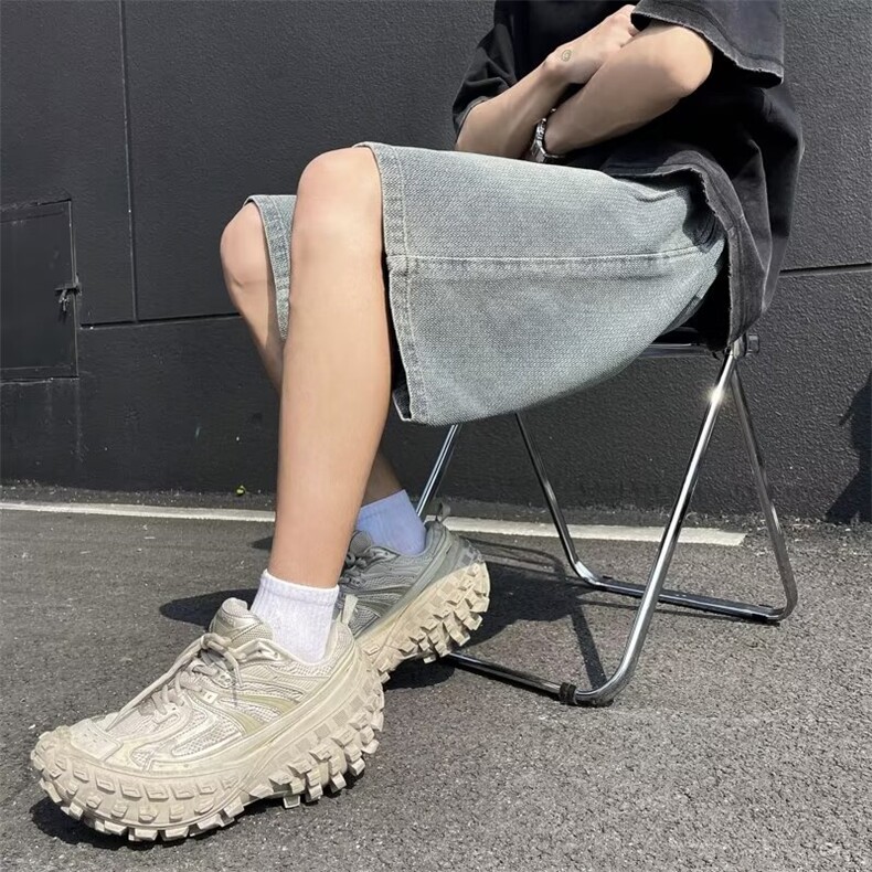 牛仔裤纯色抽绳水洗短裤男休闲中裤星空纹户外五分裤子 N2135图片