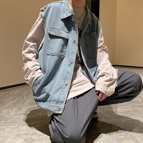 牛仔马甲男潮牌ins马夹工装机能无袖t恤坎肩背心港风外套MJ82-P55,男装背心/马甲,星座1008