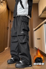 8XL-M美式机能加绒加厚冲锋裤男冬季宽松大码刺绣工装裤KZ020P50，男装休闲裤，电商B312