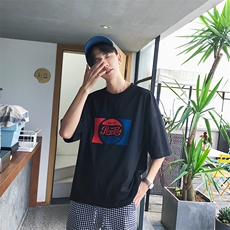 夏季新款休闲时尚韩版潮流宽松圆领印花短袖T恤，男装T恤，电商A409-1