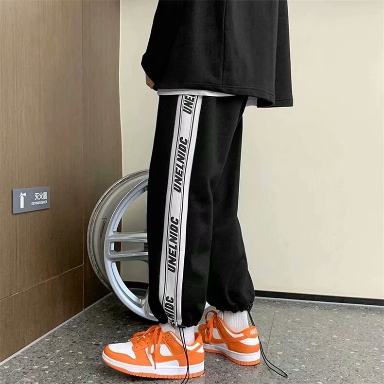 新款设计超火2021嘻哈裤男士ins串标裤灰色街头束脚裤K1173-P28,男装休闲裤,星座512-4