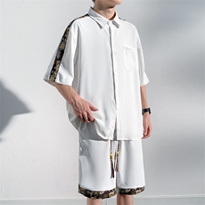 1小熊短袖衬衫男+短裤大码情侣套装92%聚酯纤维8%氨纶TZ77058P70，男装牛仔裤，星座226-2