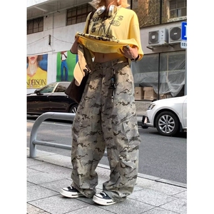 复古沙漠迷彩多口袋弯刀工装裤廓形阔腿伞兵牛仔裤K83106-P56网图图片