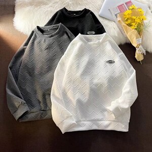 华夫格卫衣男春秋季新款潮牌立体圆领宽松休闲外套  W2346-P28图片
