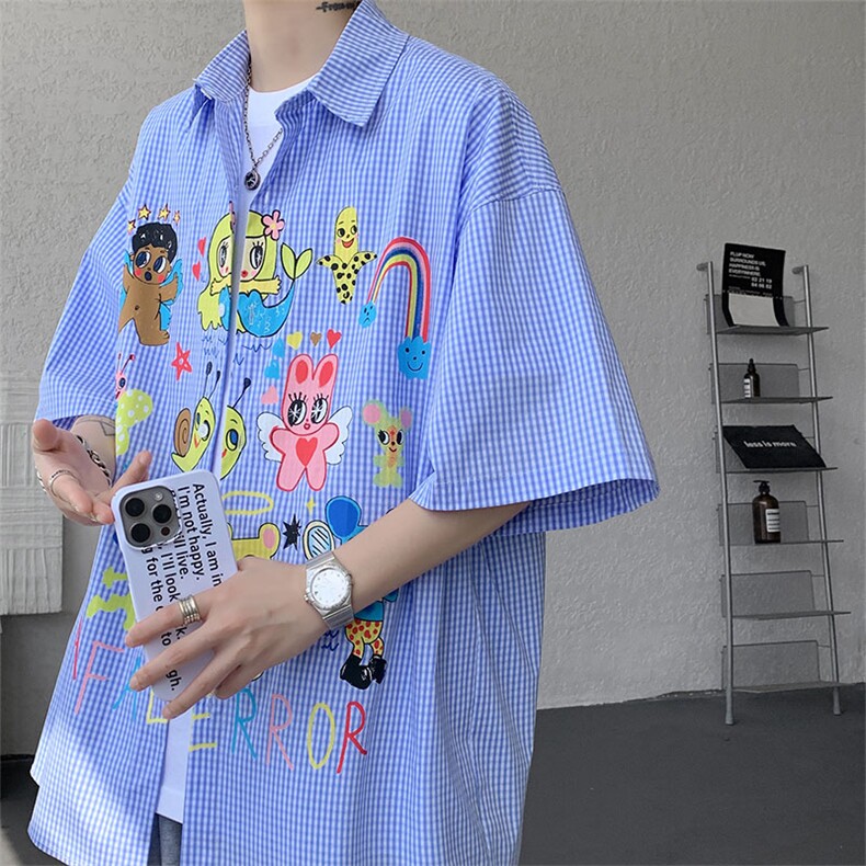 CS1128-P60控98高品质夏季新款设计感大码冰丝短袖情侣衬衫,男装T恤,电商A059