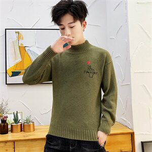 秋冬中领毛衣男比心套头外套男毛衫打底针织衫高领爱心白M227P35