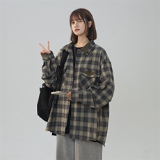 XZ301AC902美式复古拼接撞色设计感秋季格子衬衫潮牌外套P65控88，男装衬衫，星座301A