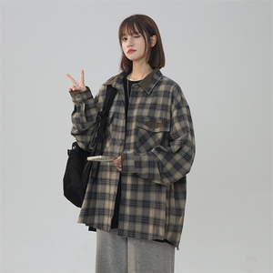 XZ301A C902美式复古拼接撞色设计感秋季格子衬衫潮牌外套P65控88图片