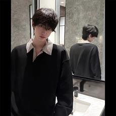 格子撞色假两件设计伯爵先生男装25春新款韩版宽松衬衫领套对卫衣，男装衬衫，四季星座505