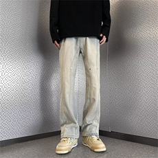 港风牛仔裤男美式高街复古做旧潮牌宽松春夏季直筒长裤N08156-P43，男装牛仔裤，星座308B-1