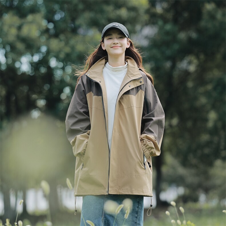 秋款工装连帽夹克潮流拼色宽松百搭户外冲锋衣外套CYJK9231-P80,男装夹克,电商A128