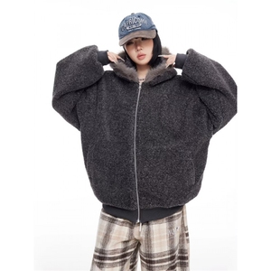 1506A/GHT2740/P82新款秋冬季潮牌慵懒风毛衣高级感纯色连帽外套图片
