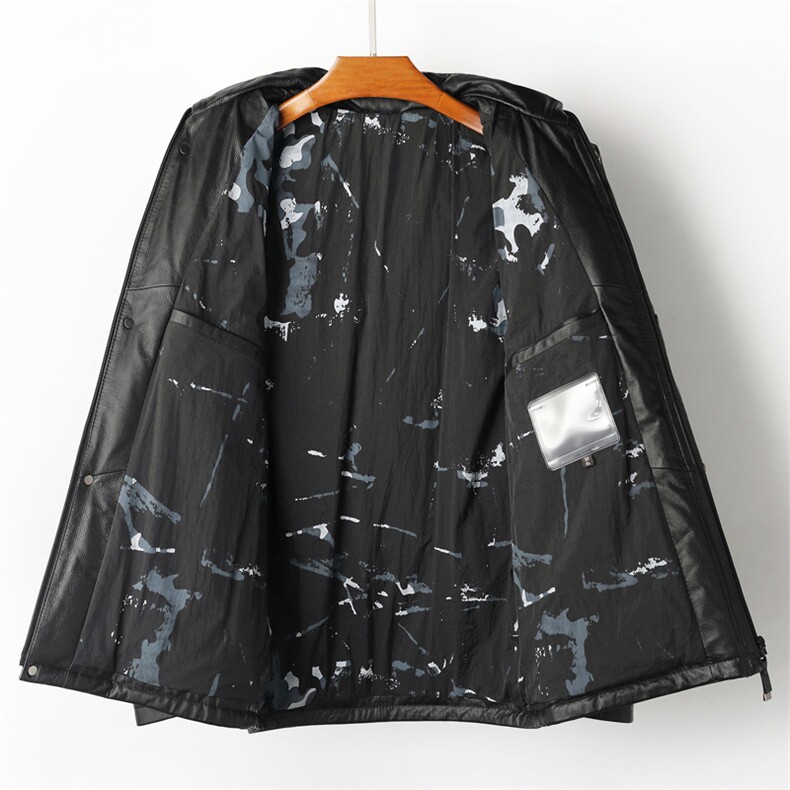 W20111海宁皮衣男头层牛皮白鸭绒羽绒服短款连帽皮夹克男P730，男装皮衣，电商B360
