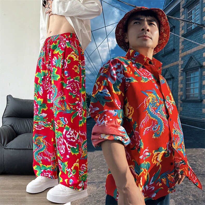 TZC203衬衫长裤套装东北大花表演服汉服团队男女宽松舞蹈风潮,男装休闲套装,星座115A(原星座507）