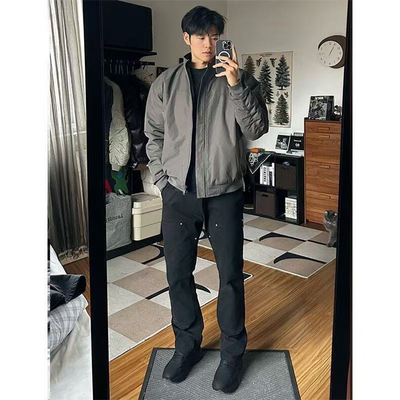 春秋男款小众简约夹克棉服工装飞行员美式廓形短款立领棒球外套,男装夹克,四季星座505