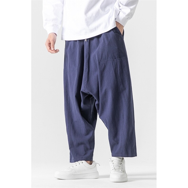 秋装大码风休闲裤复古棉麻低裆哈伦阔腿裤日系潮K265/P60,男装休闲裤,钱塘713