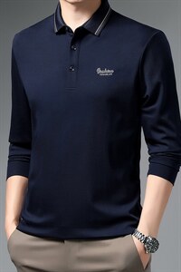 2023春秋季新款中年人爸爸装休闲套装商务长袖翻领T恤男上衣服图片